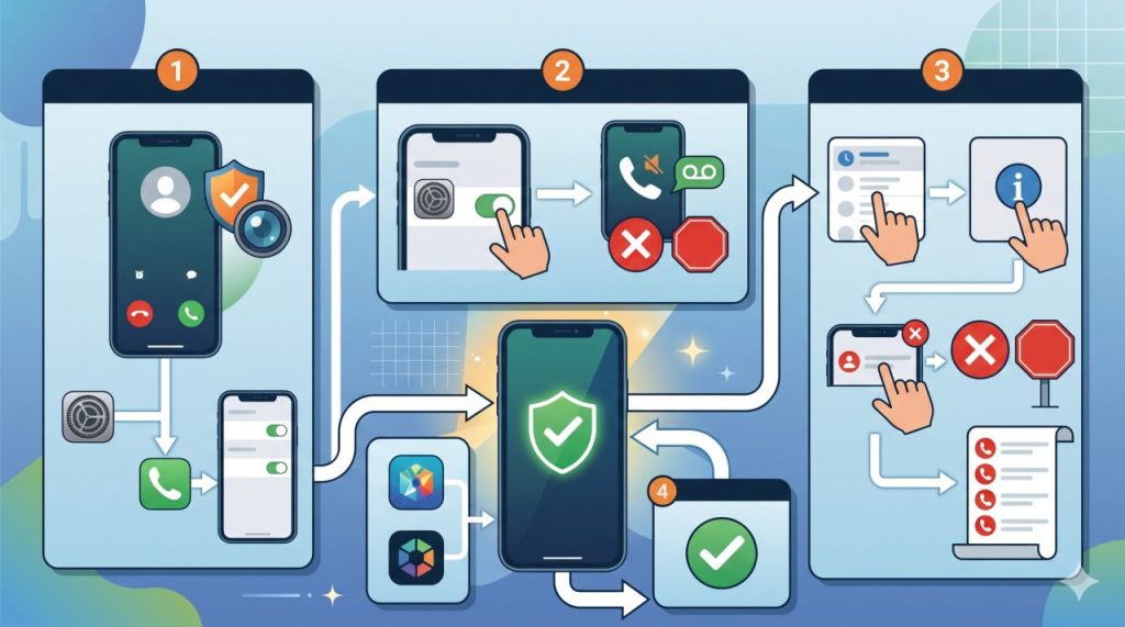 bloquear llamadas iPhone, guía bloqueo llamadas, llamadas no deseadas iOS, silenciar desconocidos iPhone